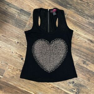 Say What? Rhinestone Heart Tank Top – Y2K Glam Zip Back